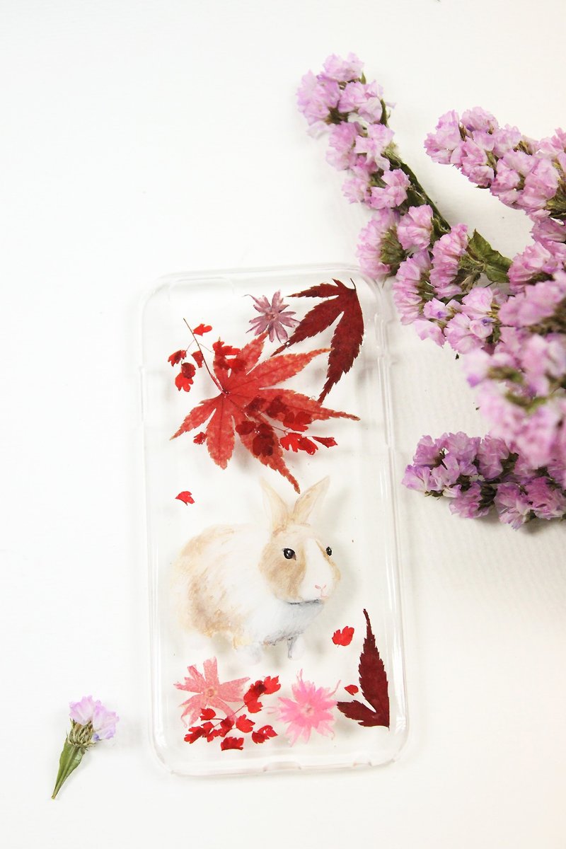 Exclusive order-Taiwan free shipping hand-painted animal X pressed flower phone case - Phone Cases - Plants & Flowers Multicolor
