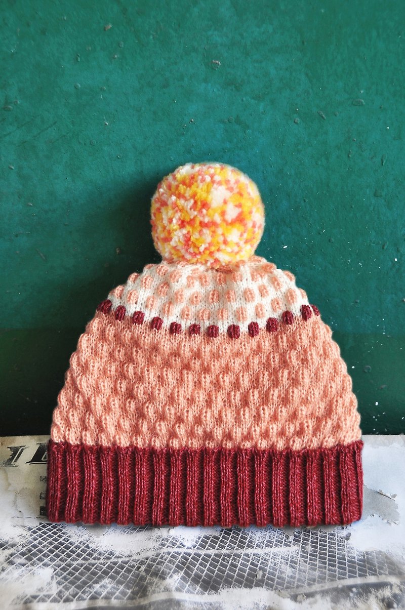 紅豆牛奶 可拆式毛球針織毛帽 - 帽子 - 棉．麻 粉紅色