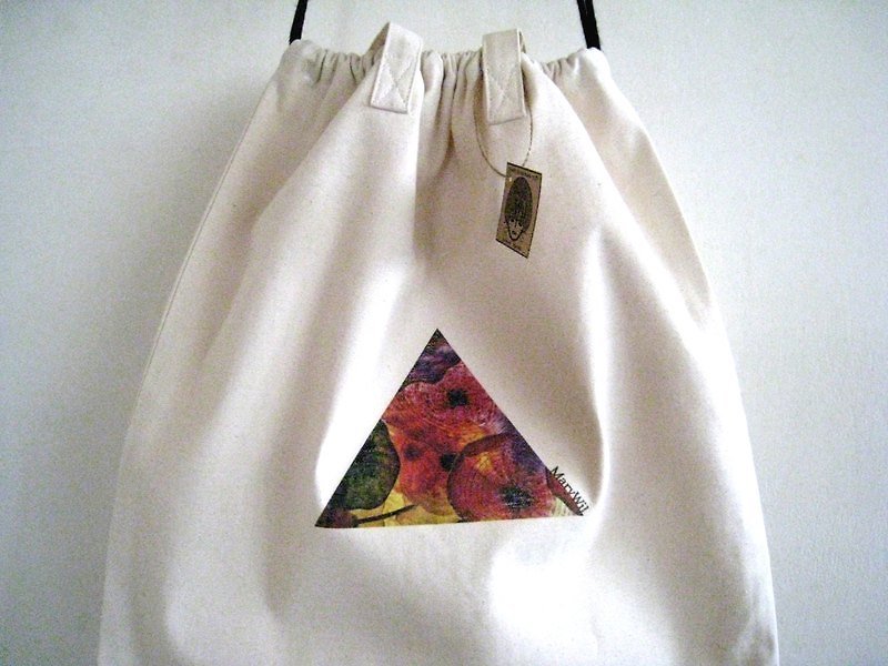MaryWil小文青環保袋-束口肩背式繽紛三角形 - ショルダーバッグ - その他の素材 ホワイト