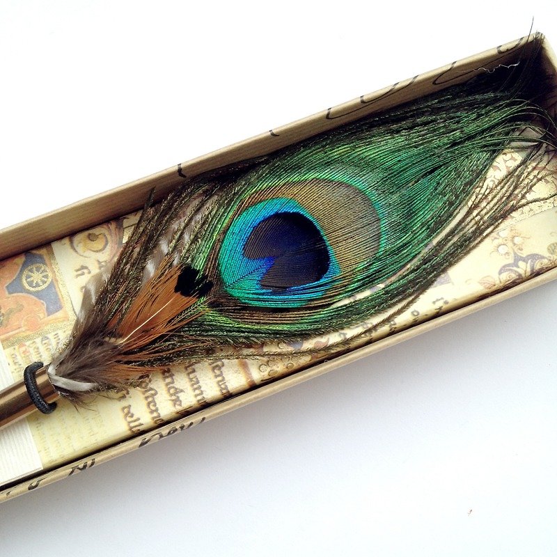 EC/09 義大利藍孔雀羽毛金屬沾水筆禮盒 | Francesco Rubinato - 沾水筆 - 其他材質 咖啡色