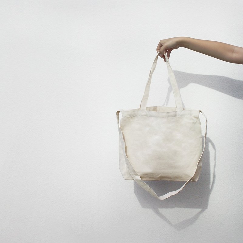 2 way canvas tote bag-White. Long handle - กระเป๋าแมสเซนเจอร์ - วัสดุอื่นๆ ขาว