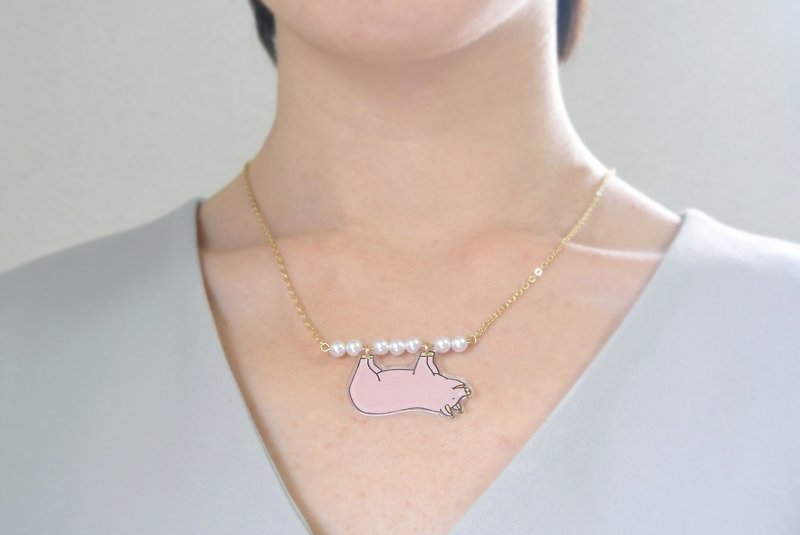The Pigs before being baked Necklace - Necklaces - Acrylic Pink