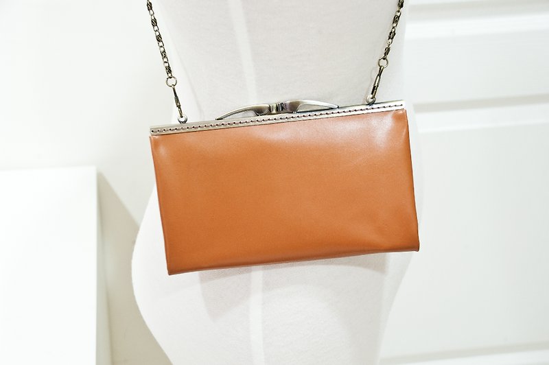 Sheepskin mouth gold shoulder bag - male Orange - Messenger Bags & Sling Bags - Genuine Leather Orange