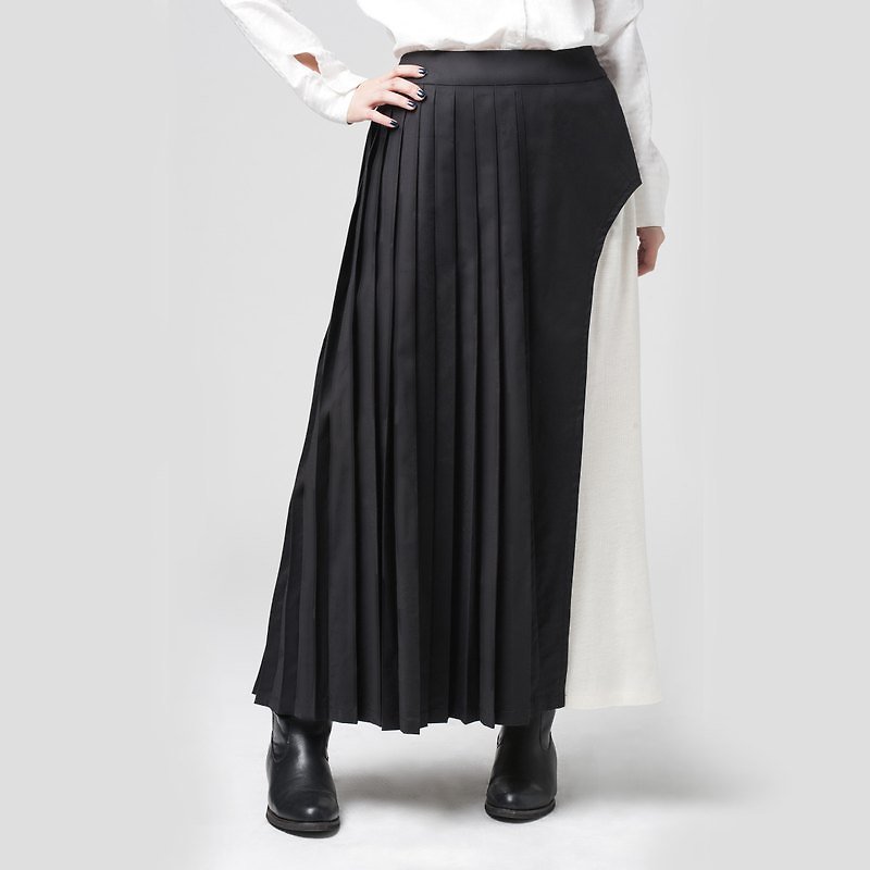 【SKIRT】 100% stitching knit dress - กระโปรง - ผ้าฝ้าย/ผ้าลินิน สีดำ