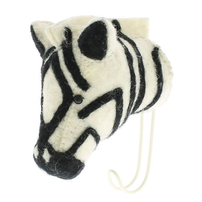 Fiona Walker English fairy tale style animal head handmade wall decoration - zebra hook - ตกแต่งผนัง - ขนแกะ สีดำ