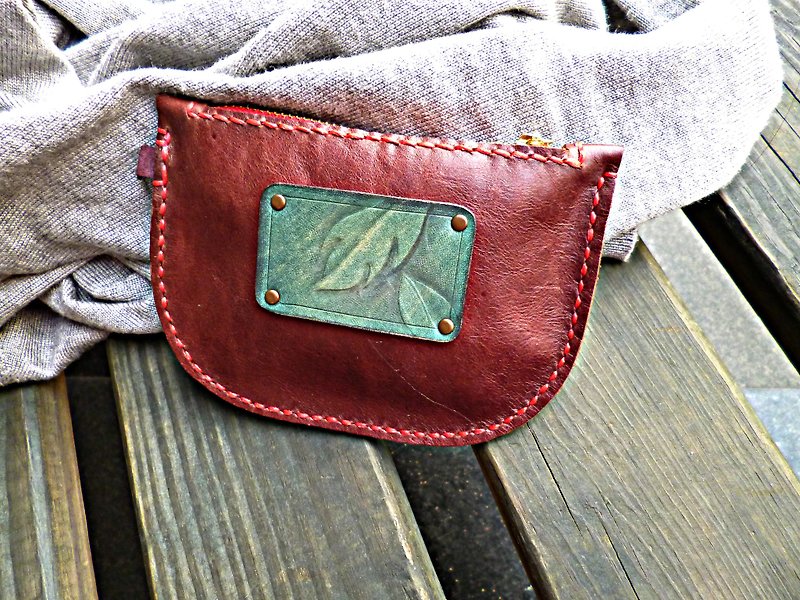 POPO│ leaf │ mouth. Storage bag │ leather - Coin Purses - Genuine Leather Red