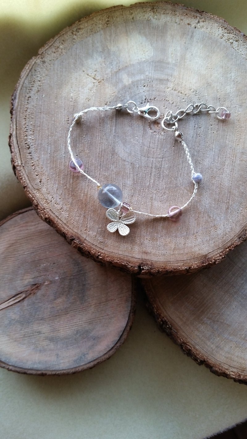 KNIT WITH LOVE firefly light blue Stone with Silver butterfly silver hand-woven bracelets - Bracelets - Gemstone Purple