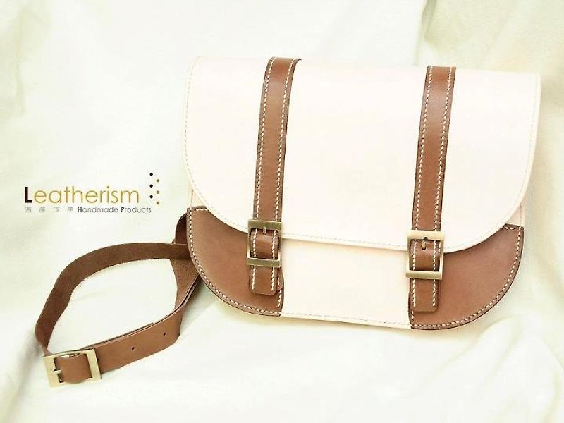 把「角」包起來系列的牛皮School Bag肩背包 by Leatherism Handmade Products - Messenger Bags & Sling Bags - Genuine Leather Khaki