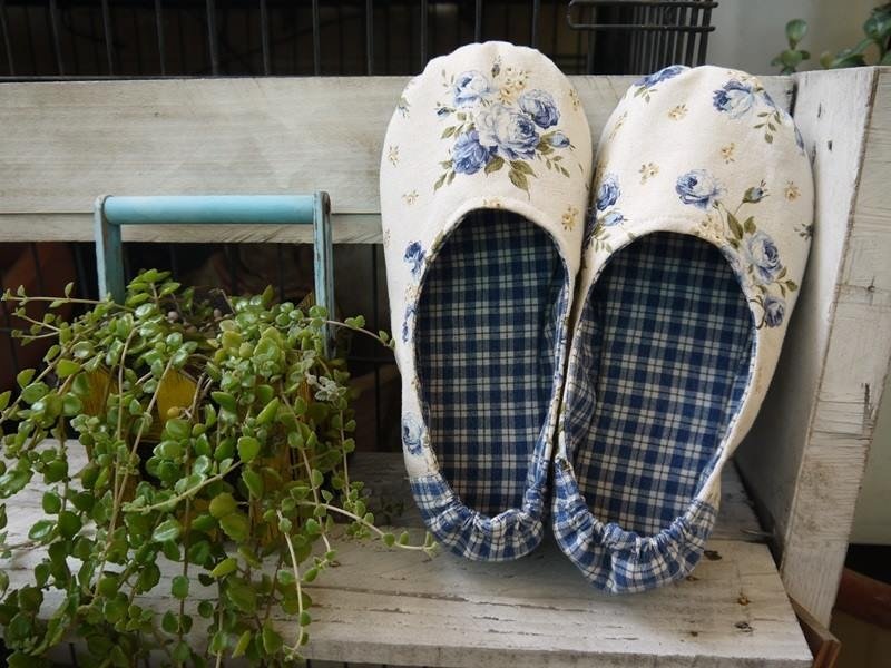 No spot cotton spring models elastic band Indoor Shoes - blue flowers - รองเท้าแตะในบ้าน - ผ้าฝ้าย/ผ้าลินิน สีน้ำเงิน