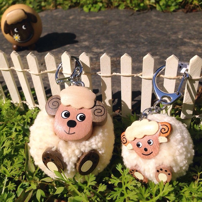 [Wooden Peng Peng sheep key ring * gray horn lamb] - Keychains - Wood White
