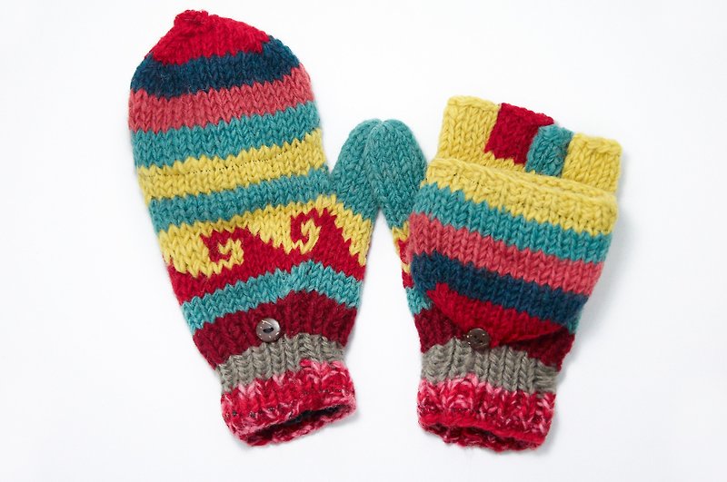 西洋情人節禮物 限量一件手織純羊毛針織手套 / 可拆卸手套 - 費爾島圖騰 - 手套/手襪 - 其他材質 多色