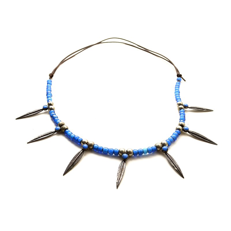 【中国】日本の手作り女性燃焼ガラスビーズは、エスニックスタイルのネックレスの古い銀の羽を手作り - ネックレス - その他の素材 ブルー