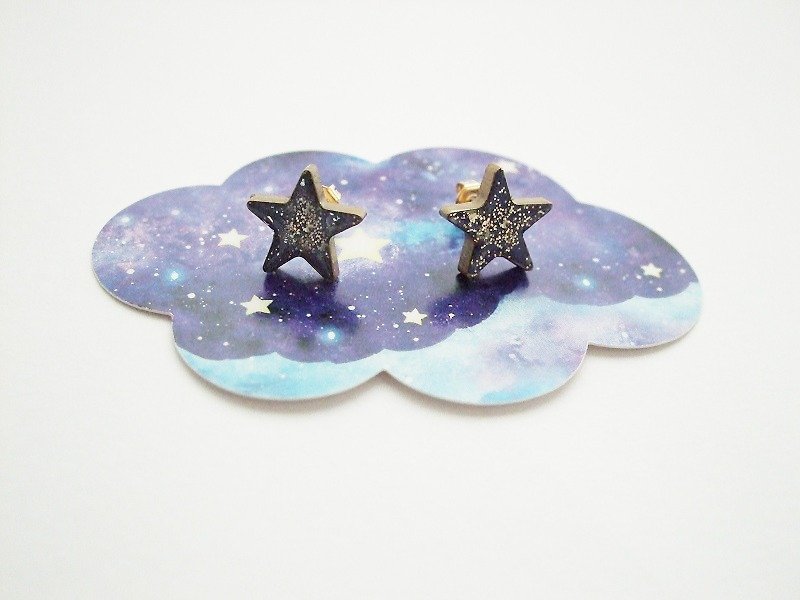 Star of kakera earrings / wooden stardust earrings - Earrings & Clip-ons - Wood Blue