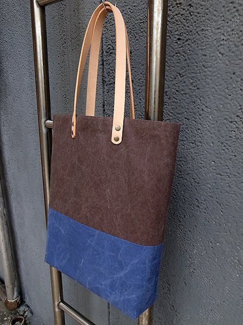 深咖啡藍雙色帆布包 - 側背包/斜孭袋 - 其他材質 