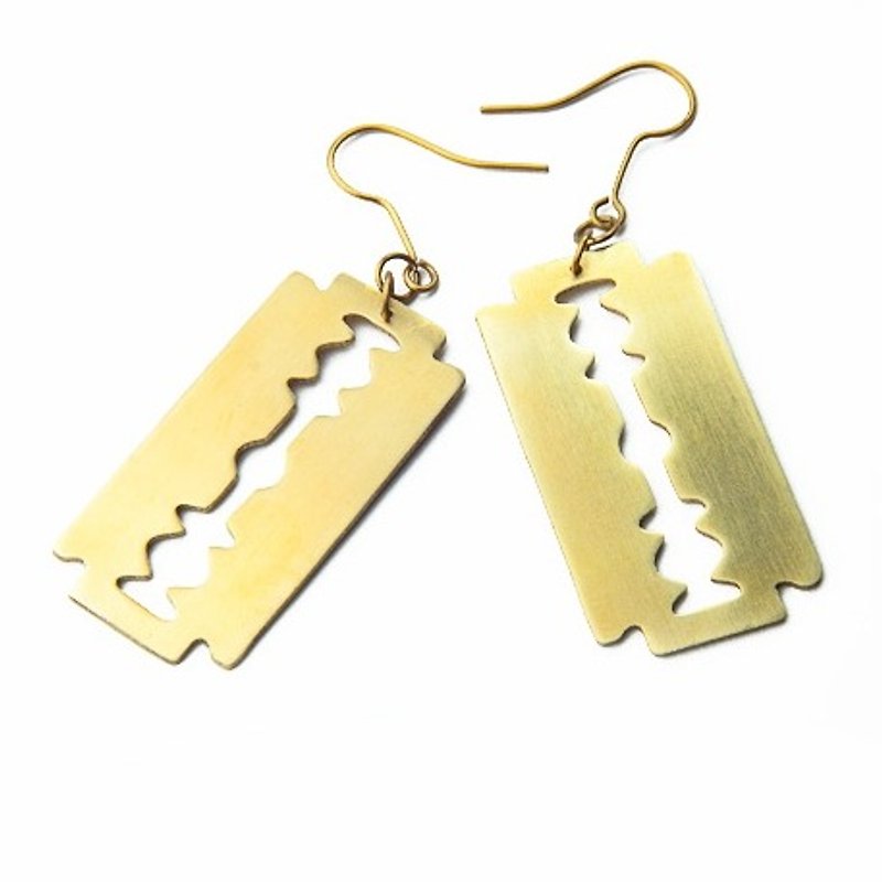 razor blade earring  in brass hand sawing - Earrings & Clip-ons - Other Metals 