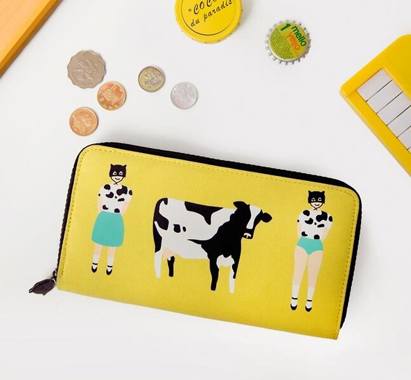 YIZISTORE multi-card bit long wallet bills canvas purse - Yellow Cow - Wallets - Other Materials 