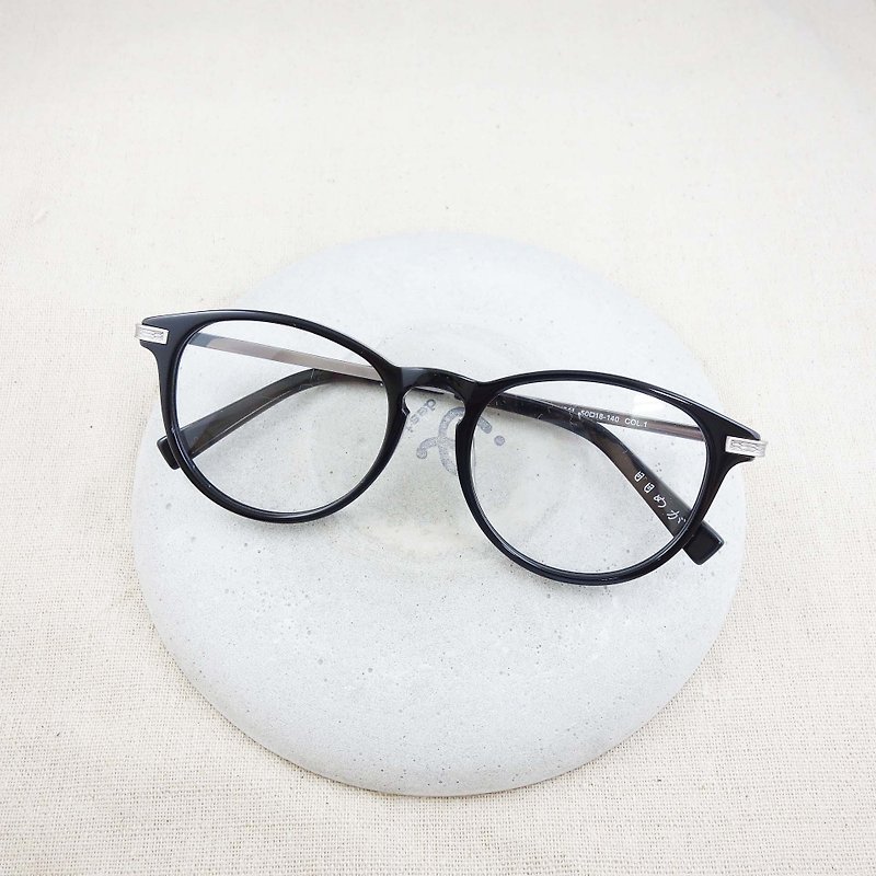 Retro round glasses frame metal carved legs wild black - Glasses & Frames - Plastic Black