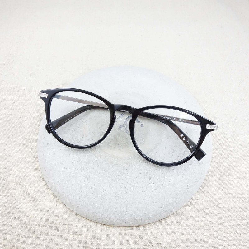 Retro round glasses frame metal carved legs wild black - กรอบแว่นตา - พลาสติก สีดำ