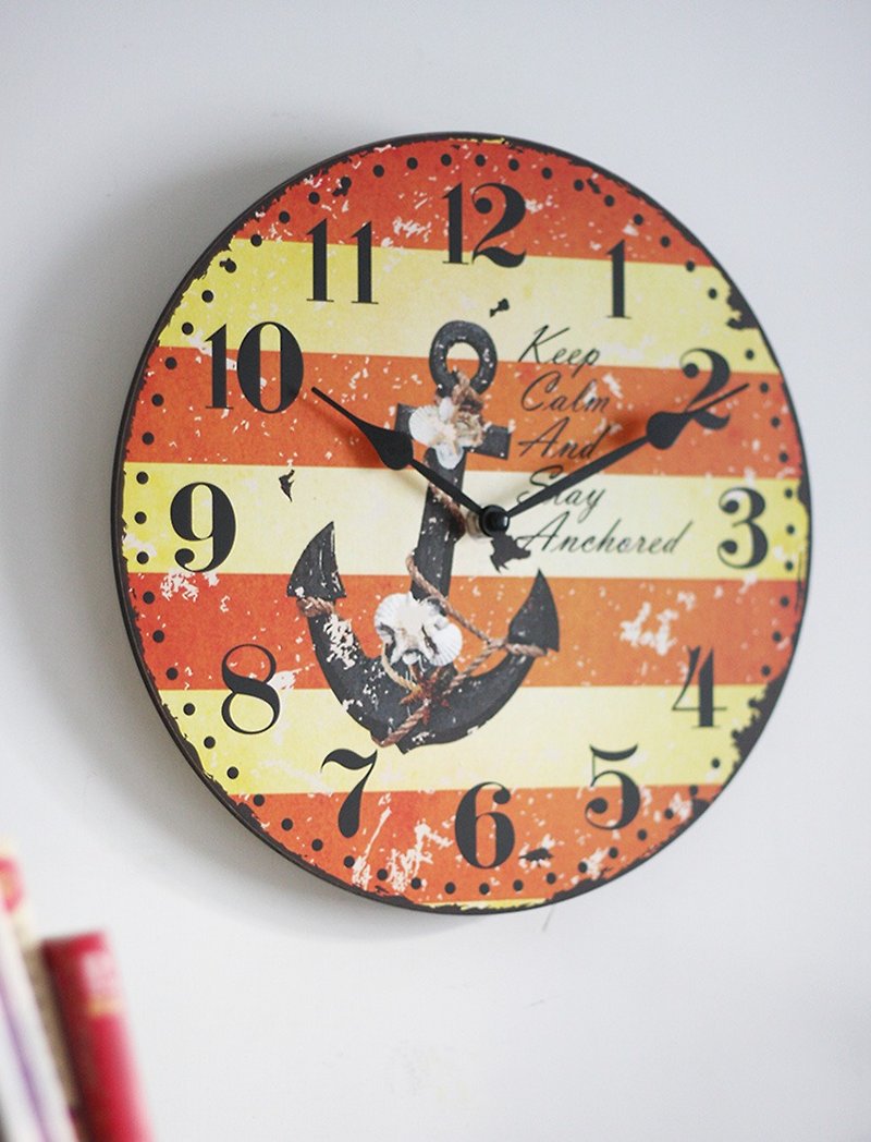 航海風 壁掛時計-貝殼與錨 - 時鐘/鬧鐘 - 木頭 紅色