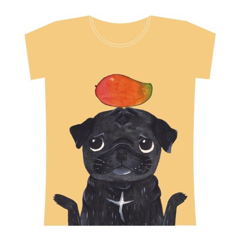 黒パグとマンゴーのTシャツ - Tシャツ - その他の素材 
