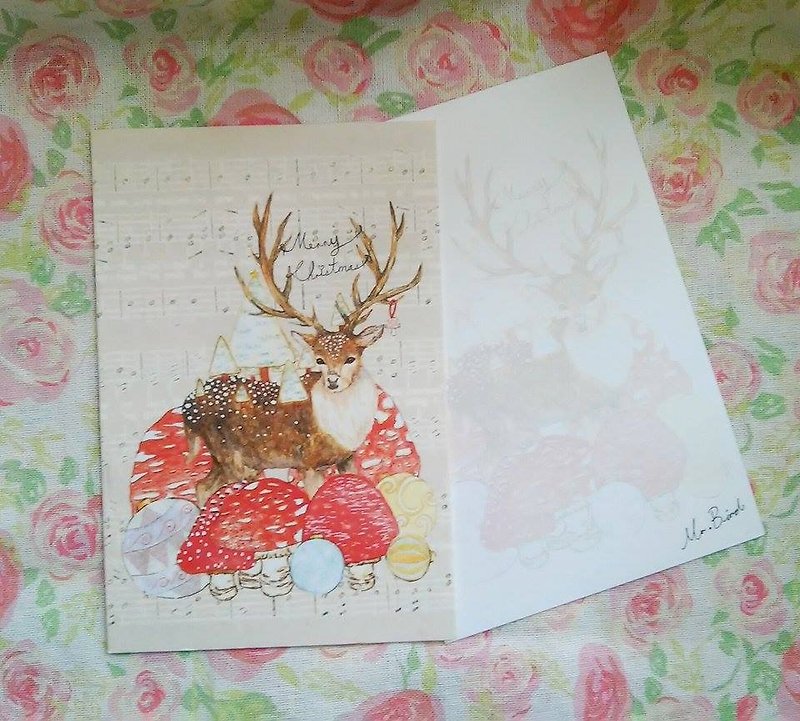 Deer Christmas tree mushrooms - การ์ด/โปสการ์ด - กระดาษ สีทอง