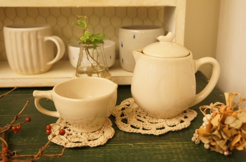 Cotton knit grocery wind teapot mat & amp; coasters group ~ - Coasters - Other Materials Brown