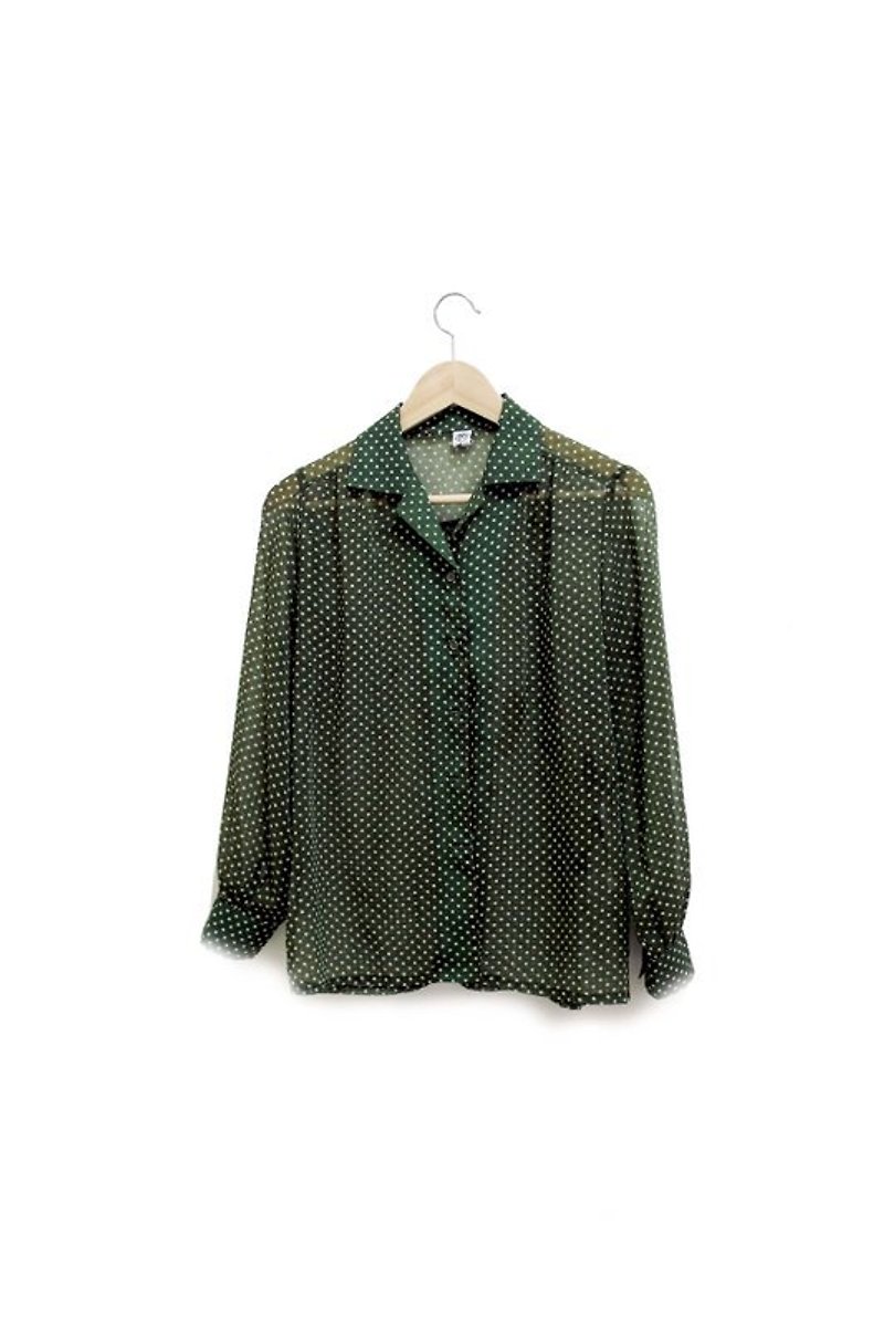 【Wahr】墨綠長袖襯衫 - シャツ・ブラウス - その他の素材 