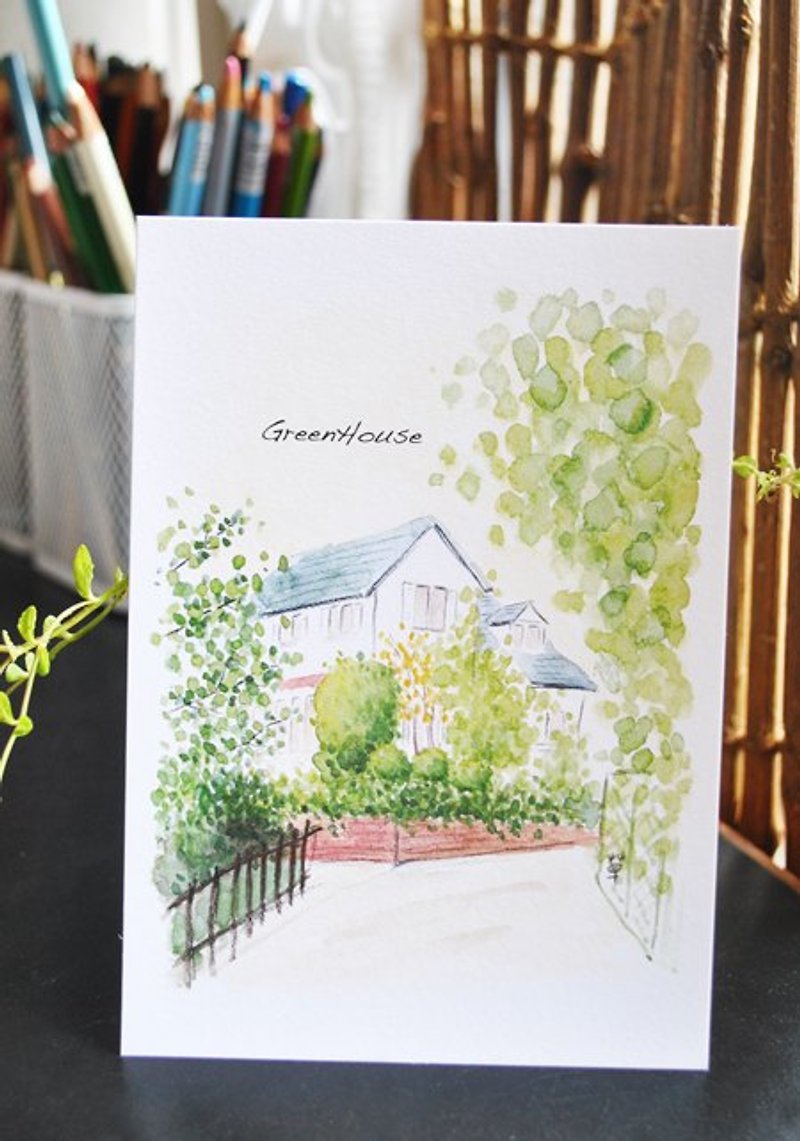 Dream House Series/Green House Postcard - Cards & Postcards - Paper Green