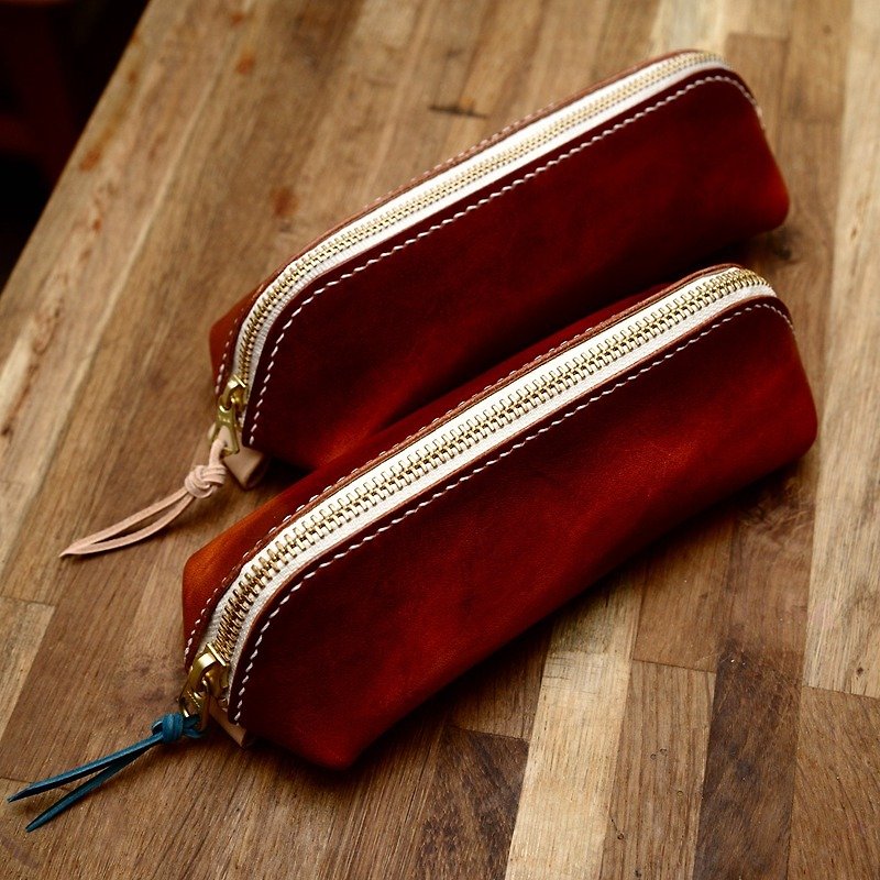 罐手制 純手工 真牛皮手縫日系極簡風文具盒筆袋 多色可客製