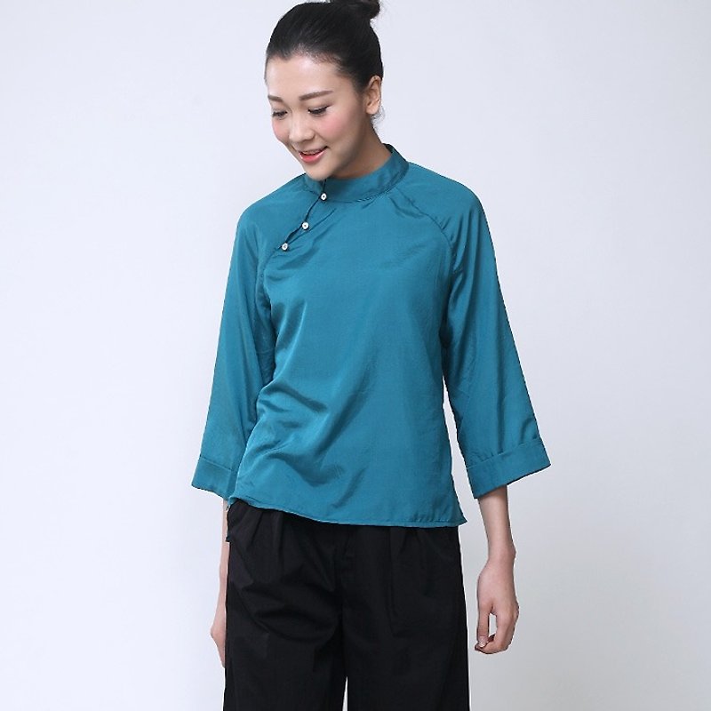 BUFU blue silk vintage shirt    SH150103 - Women's Shirts - Other Materials Blue