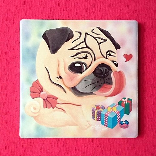 SihWun's Pug World 巴哥犬世界 陶瓷吸水杯墊-禮物小巴
