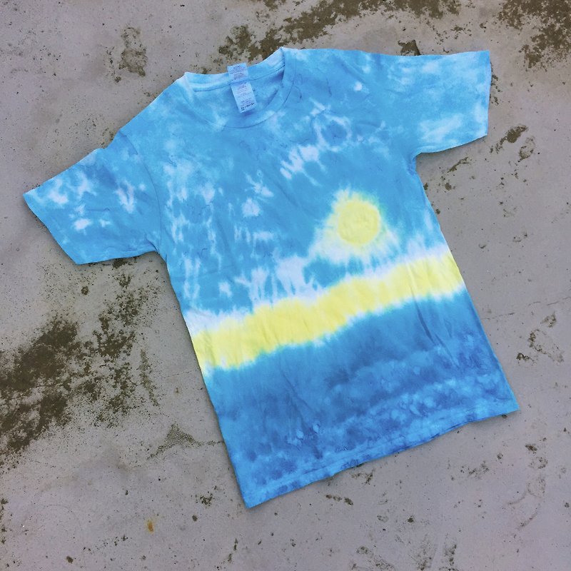 Tie dye/T-shirt/Garment/Custom size/Men/Women [Peaceful sea] - เสื้อฮู้ด - ผ้าฝ้าย/ผ้าลินิน สีน้ำเงิน