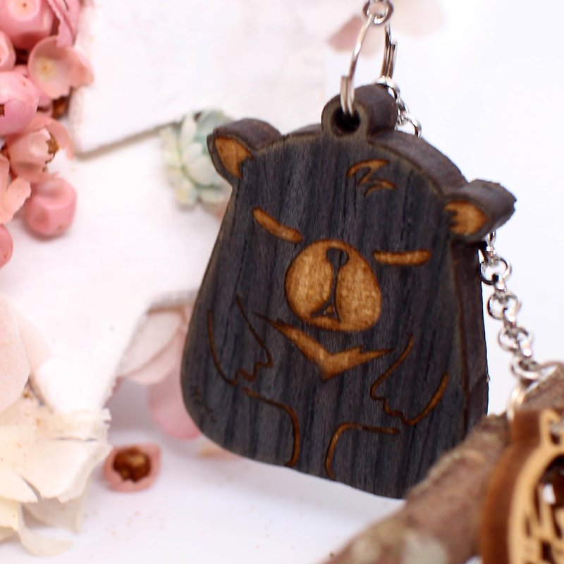 MuMu Sweety Black Bear Baby / Key Ring / Mobile Phone Strap / Hardcover - Keychains - Wood Black