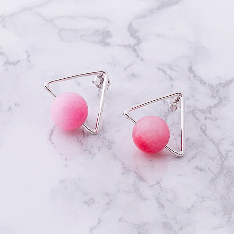 ESCA • Planet series Peach Chalcedony sterling silver stud earrings triangle - Earrings & Clip-ons - Gemstone Pink