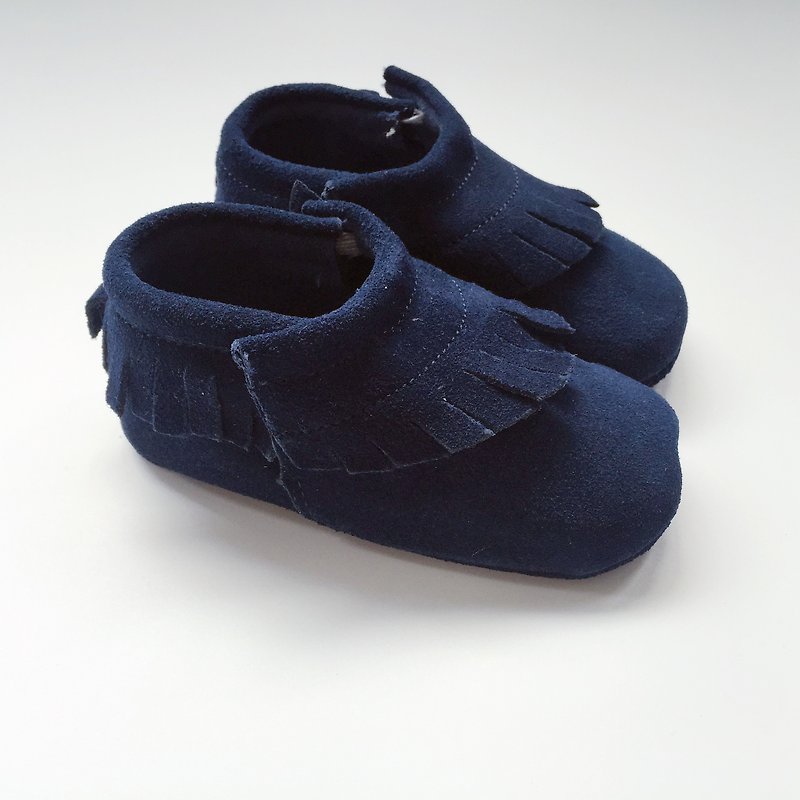 La Chamade / Navy Fringed Moccasins baby shoes - รองเท้าเด็ก - หนังแท้ สีน้ำเงิน