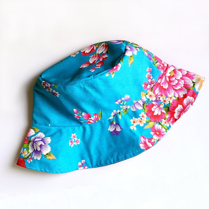 花花系列 台灣花布漁夫帽 手工帽 - 帽子 - 其他材質 藍色