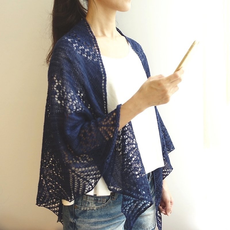 Tsubasa蕾絲披肩 編織說明書 電子檔 - 其他 - 其他材質 藍色