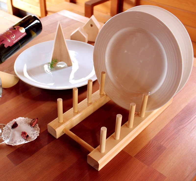 Wooden Plate Stand - Small Plates & Saucers - Wood Brown