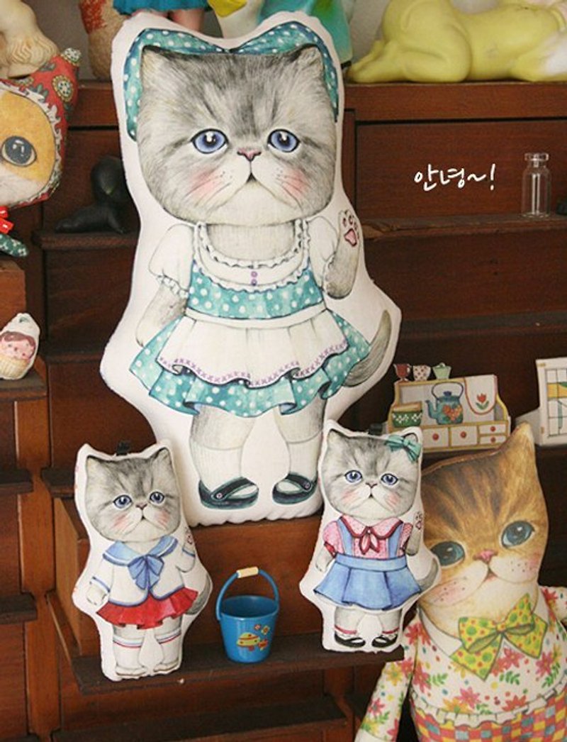 スーパー孟感。韓国のイラストレーターのデザイン - ハンドステッチの布の人形猫緑の小さなメイド - 人形・フィギュア - その他の素材 