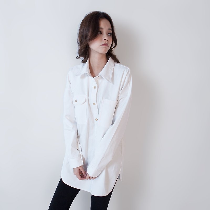 ◆ SUMI PLUS + hand-made series _ Wide Long waist strap shirt ◆ 3AF051_ white - Women's Shirts - Other Materials White
