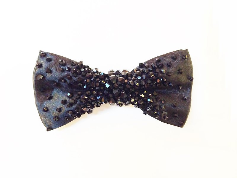 Black Crystal Embroidery Bowtie - Bow Ties & Ascots - Polyester Black