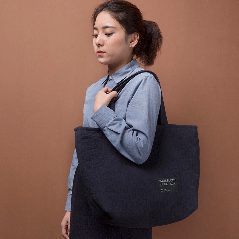 ntmy. Large dark stripe cotton sandwich bag handbag commuter bag TOTE - Handbags & Totes - Other Materials Blue