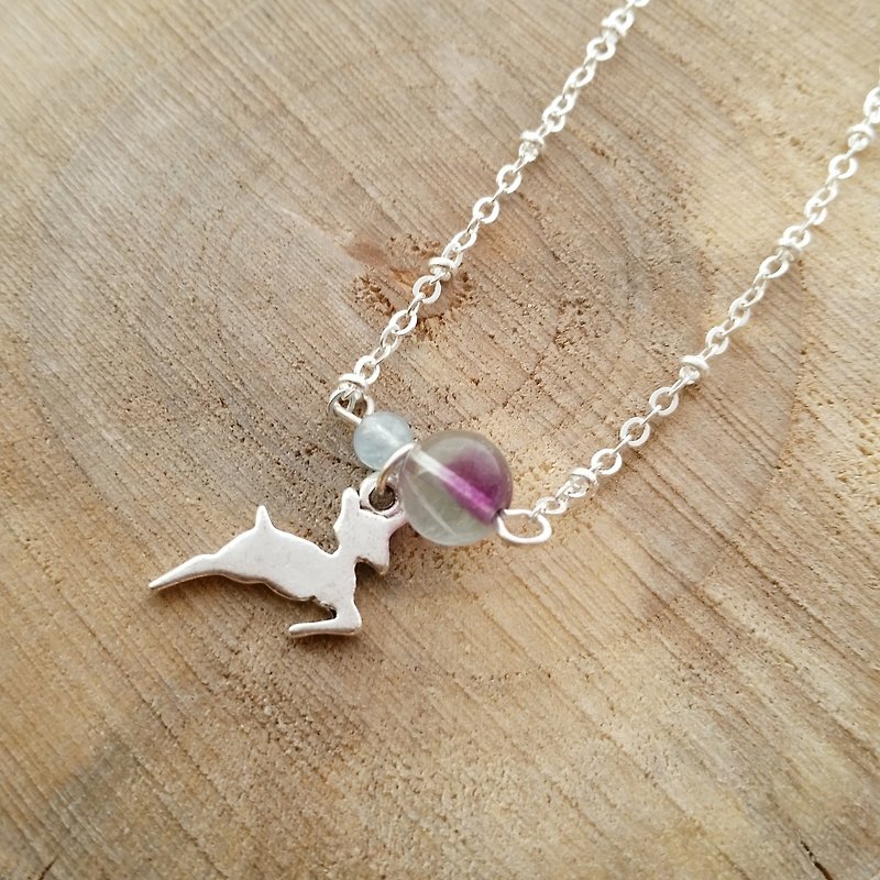 Lovely silver deer with Stone violet, blue chalcedony Silver plated necklace - สร้อยคอ - เครื่องเพชรพลอย สีน้ำเงิน