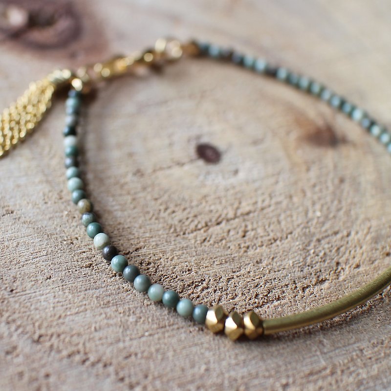 Muse natural wind series NO.54 green flower bluestone fine copper bracelet - Bracelets - Other Materials Green