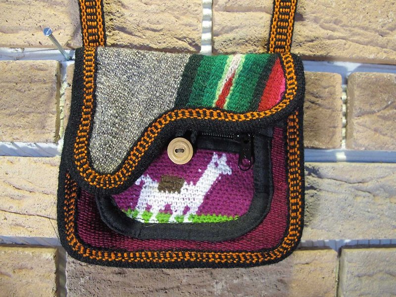 祕魯駱馬古布 編織隨身側方包-桃紅 - 側背包/斜背包 - 其他材質 多色
