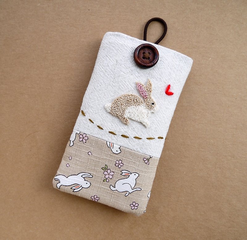(訂做)花兔子刺繡手機袋(L) - 其他 - 其他材質 