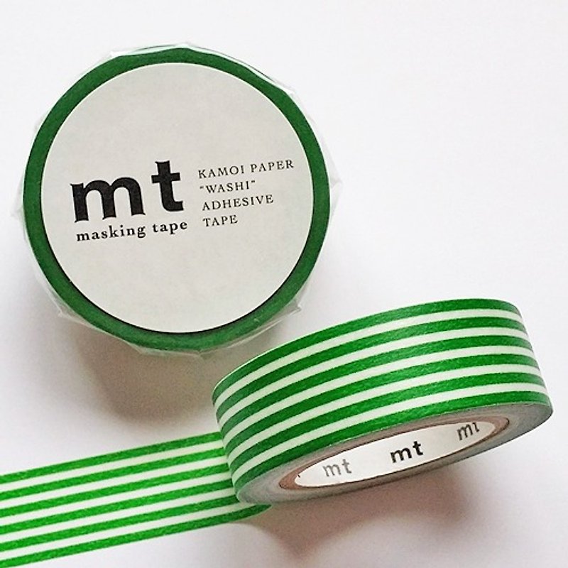 mt 和紙膠帶 Deco【橫條紋-青綠色(MT01D257)】生產完了品 - 紙膠帶 - 紙 綠色