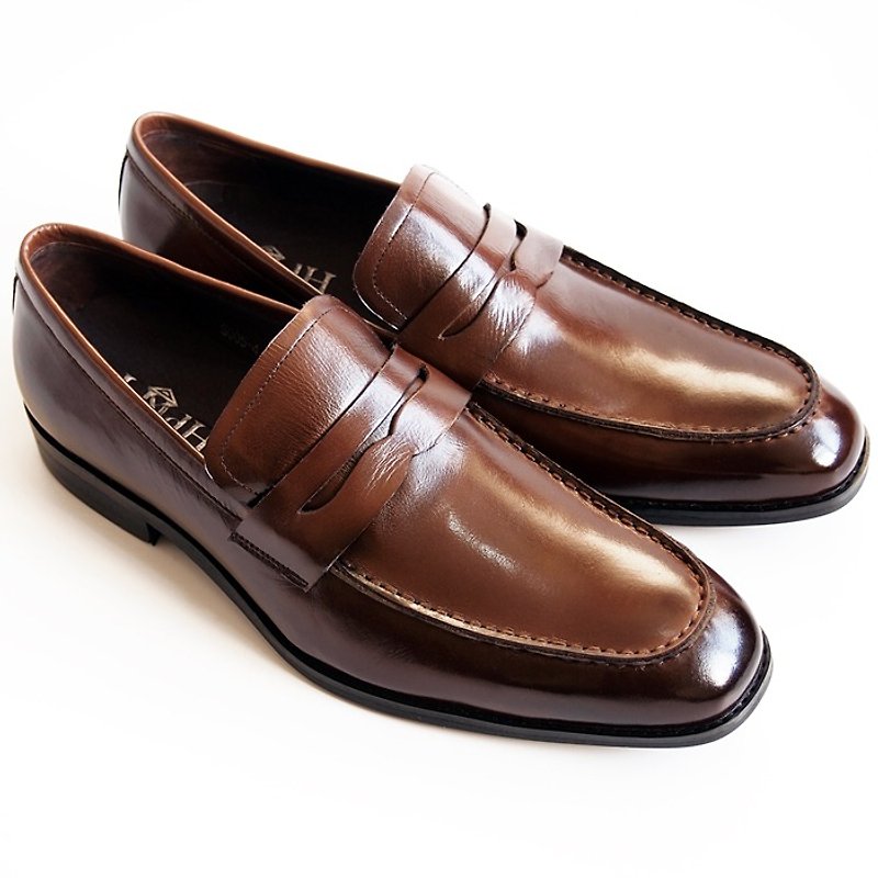 [LMdH] D1B27-89 calf leather with Mocha Xinle Fu wooden shoes - brown - Free Shipping - Men's Oxford Shoes - Genuine Leather Brown