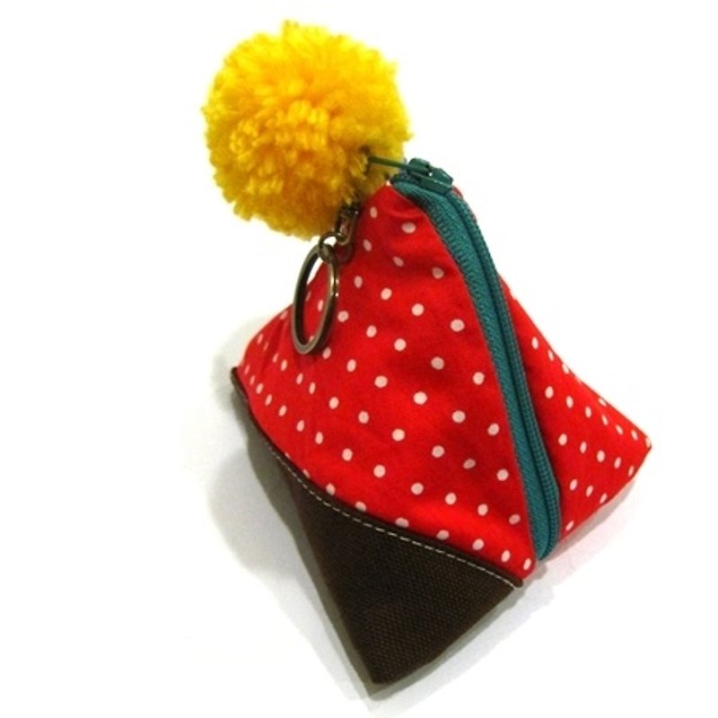 Tetra pouch(red dot cotton) - กระเป๋าใส่เหรียญ - ผ้าฝ้าย/ผ้าลินิน สีแดง