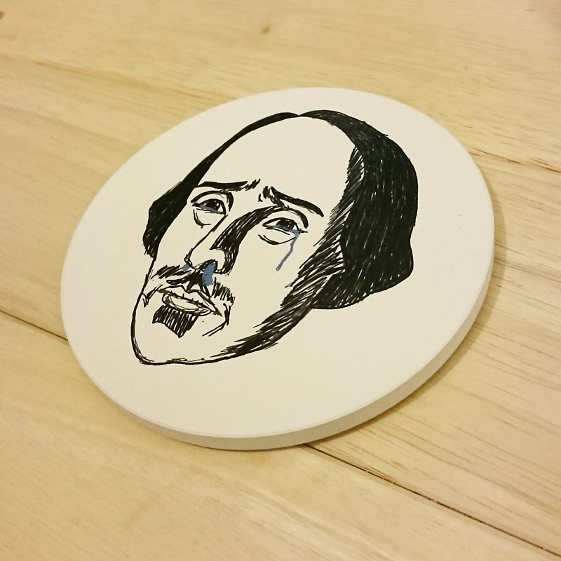 【Mr. Shakespeare crying】Funny ceramic absorbent coaster - ที่รองแก้ว - วัสดุอื่นๆ ขาว